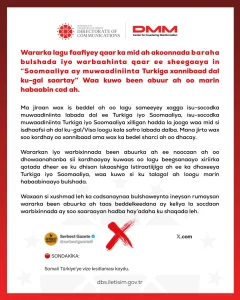 Statement in Somali from the Directorate of Communications about visas for Turkish citizens