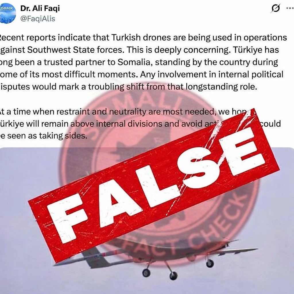 Screenshot of an X post claiming Türkiye carried out airstrikes on Southwest State, stamped FALSE